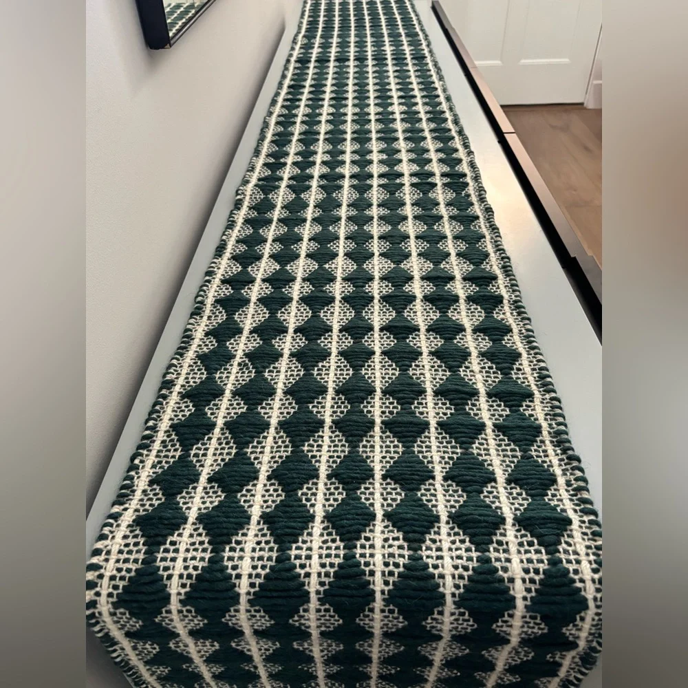 Crate&Barrel Green and Cream Textured Runner